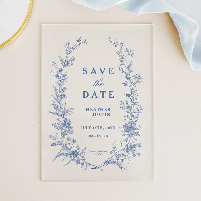 Invitations En Acrylique Faire part de toile florale bleue (Créateur téléchargé)