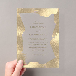 Invitations En Acrylique Faire semblant de bordure en feuille d'or transpar