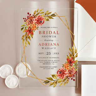 Invitations En Acrylique Fairepart de mariage automnal cadre floral orange