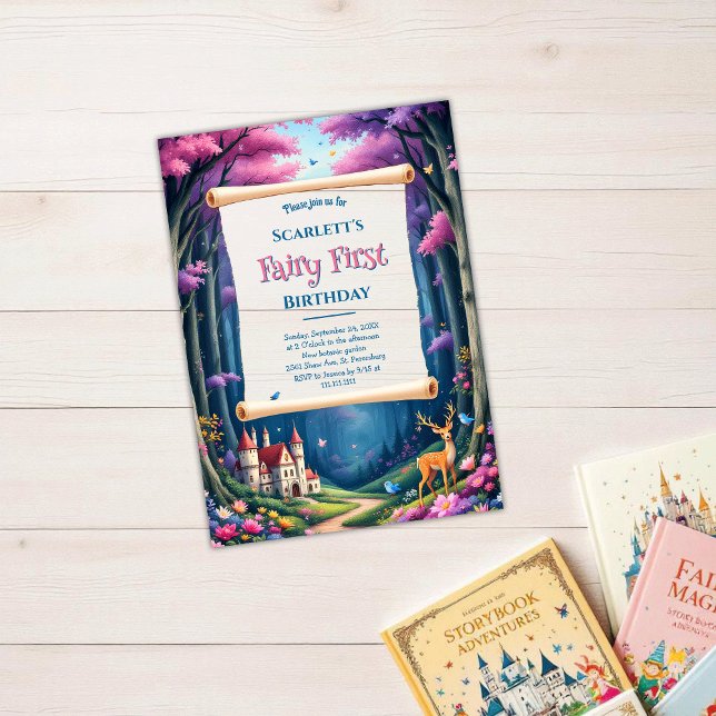 Invitations En Acrylique Fairy First Whimsical Woodland Castle 1er annivers (Créateur téléchargé)
