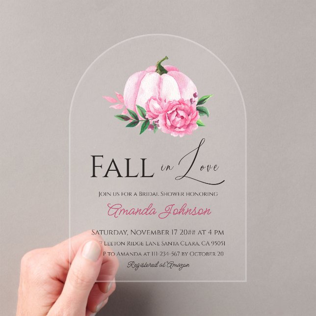 Invitations En Acrylique Fall Love Blush rose Citrouille Fête des mariées r (In situ (ordinateur de poche))