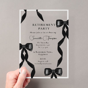 Invitations En Acrylique Fancy Watercolor Black Bow Formal Retirement Party