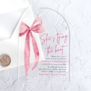Invitations En Acrylique Fard Rose Ruban Elle Noue le Nœud Enterrement de V