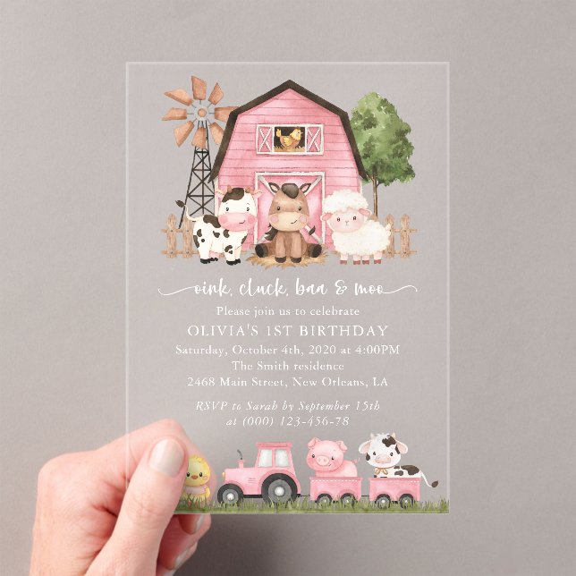 Invitations En Acrylique Farm Animals, Cute Animals, Barn, First Birthday (In situ (ordinateur de poche))