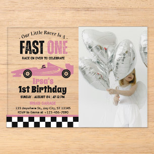 Invitations En Acrylique Fast One Race Car Girl 1er Anniversaire de fête Ph