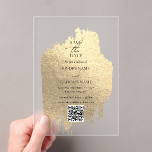 Invitations En Acrylique Faux Gold Foil Clair Mariage Enregistrer les dates
