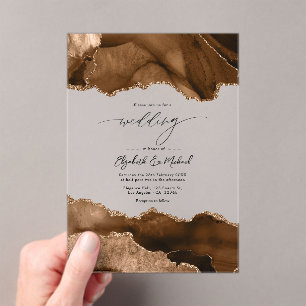 Invitations En Acrylique Faux Paillettes Terres Neutres Mariage Agate Marro