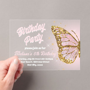 Invitations En Acrylique faux parties scintillant papillon conception Anniv
