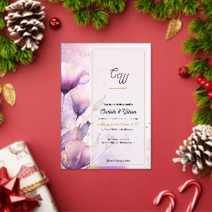 Invitations En Acrylique Faux Vélin Floral Monogramme Violet Mariage