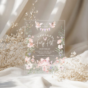 Invitations En Acrylique Fée capricieuse Premier anniversaire Forêt enchant