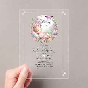Invitations En Acrylique Fée Papillon Jardin Fbattage Baby shower d'amour