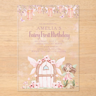 Invitations En Acrylique Fée Premier Anniversaire Fille Personnalisé