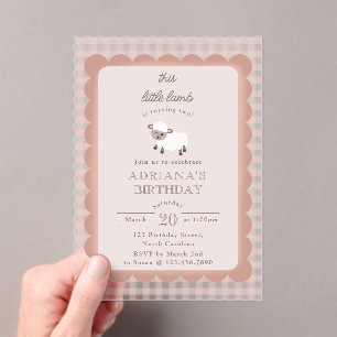 Invitations En Acrylique Ferme d'agneaux Animaux de fête Filles 1er Anniver