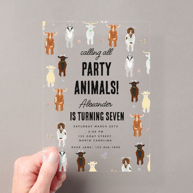 Invitations En Acrylique Ferme de chèvres mignons Animaux Fête Thème d'anni (In situ (ordinateur de poche))