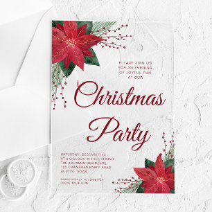 Invitations En Acrylique Festif Floral Poinsettia Noël