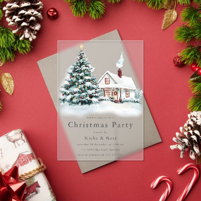 Invitations En Acrylique Festif Tree & House Corporate Christmas Party (Insitu (vacances))