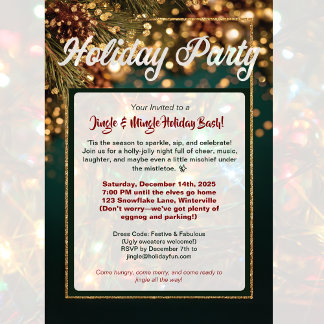 Invitations En Acrylique Festive Fête Rouge & Or Jingle & Mingle