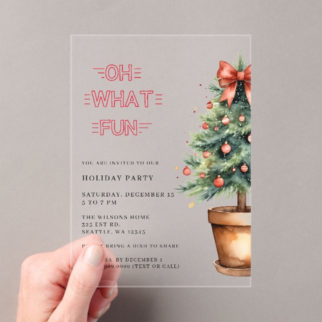 Invitations En Acrylique Festive Red Bow Christmas Tree Party (In situ (ordinateur de poche))