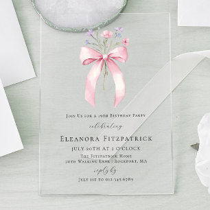 Invitations En Acrylique Fête d'anniversaire 19 ans Ruban Coquette Rose Fle