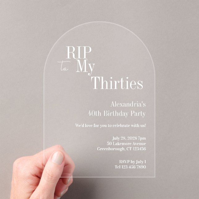 Invitations En Acrylique Fête d'anniversaire 40 ans RIP 30s (In situ (ordinateur de poche))