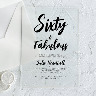 Invitations En Acrylique Fête d'anniversaire 60 ans avec un script minimal
