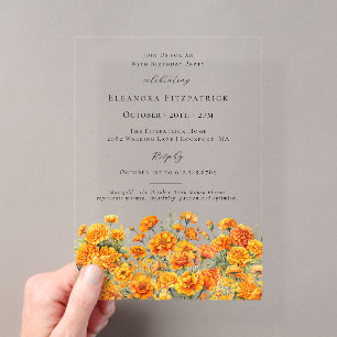 Invitations En Acrylique Fête d'anniversaire 85 ans Marigold Fleur du mois