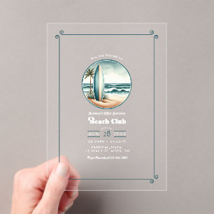 Invitations En Acrylique Fête d'anniversaire au Club de Plage Rétro Branché