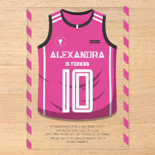 Invitations En Acrylique Fête d'anniversaire avec un maillot de basket-ball