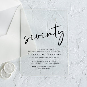 Invitations En Acrylique Fête d'anniversaire Chic de 70 ans
