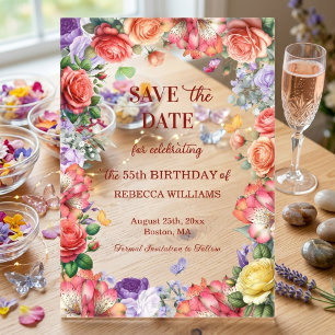 Invitations En Acrylique Fête d'anniversaire colorée florale 55 ans Enregis