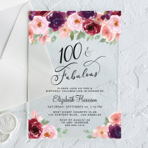 Fête d'anniversaire de 100 ans Elegant Watercolor