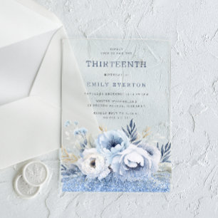 Invitations En Acrylique Fête d'anniversaire de 13 ans pour filles en bleu 