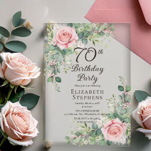 Invitations En Acrylique Fête d'anniversaire de 70 ans Elegant Blush Rose E