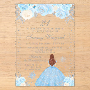 Invitations En Acrylique Fête d'anniversaire de la princesse aux cheveux br