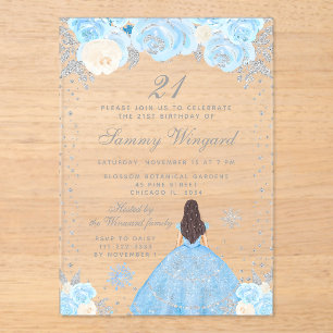 Invitations En Acrylique Fête d'anniversaire de la princesse aux cheveux br