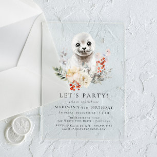Invitations En Acrylique Fête d'anniversaire de phoque arctique en aquarell