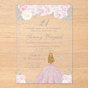 Invitations En Acrylique Fête d'anniversaire de princesse aux cheveux blond