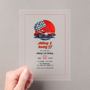 Invitations En Acrylique Fête d'anniversaire de voiture de course personnal
