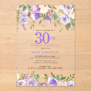 Invitations En Acrylique Fête d'anniversaire des 30 ans CLEAR ACRYLIC Fleur