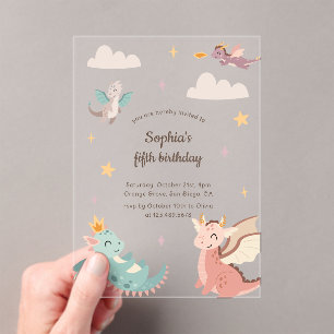 Invitations En Acrylique Fête d'anniversaire des enfants avec des dragons p