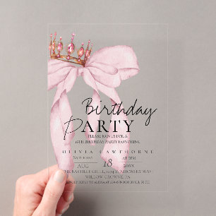 Invitations En Acrylique Fête d'anniversaire élégante aquarelle rose ruban 