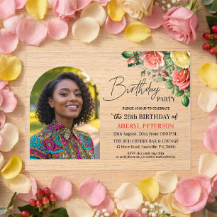 Invitations En Acrylique Fête d'anniversaire élégante florale avec photo 26