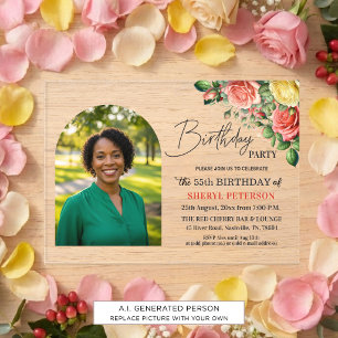Invitations En Acrylique Fête d'anniversaire élégante florale avec photo 55