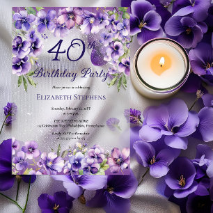 Invitations En Acrylique Fête d'anniversaire élégante violette violettes fl