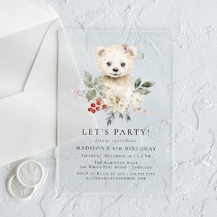 Invitations En Acrylique Fête d'anniversaire en hiver avec un ours polaire