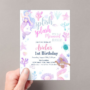 Invitations En Acrylique Fête d'anniversaire estivale des sirènes au bord d