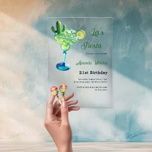 Invitations En Acrylique Fête d'anniversaire mexicaine de style vert clair