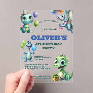 Invitations En Acrylique Fête d'anniversaire pour enfants sur les dinosaure