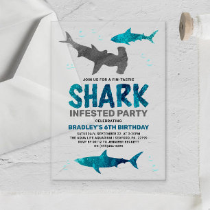 Invitations En Acrylique Fête d'anniversaire tous âges requins envahissants