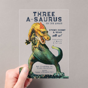 Invitations En Acrylique Fête d'anniversaire vintage Dinosaures Tyrannosaur